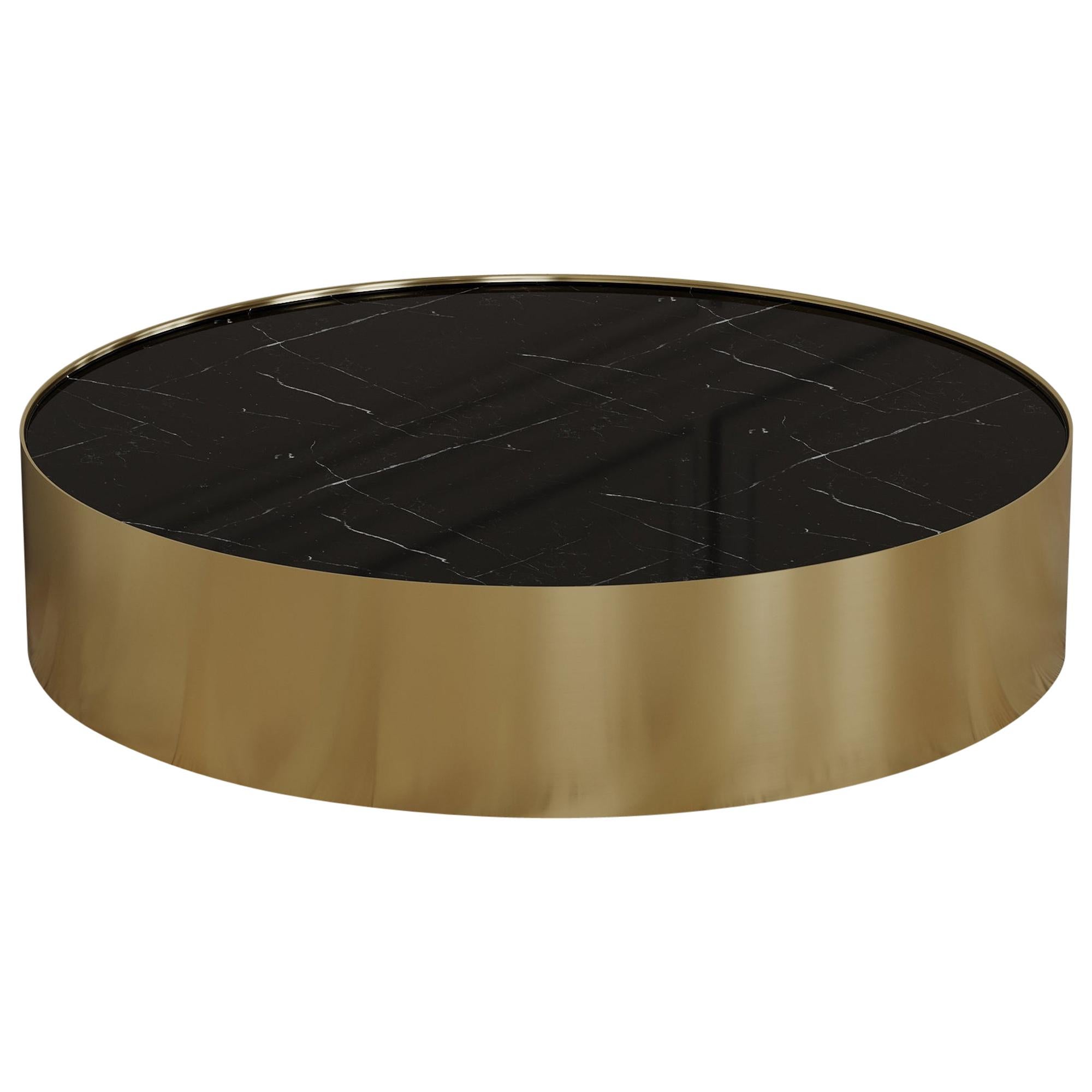 Afterglow Round Coffee Table of Marble and Brass, Made in Italy For Sale