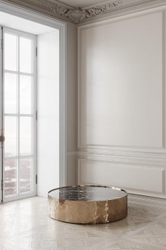 Afterglow Round Coffee Table of Marble and Copper, Made in Italy