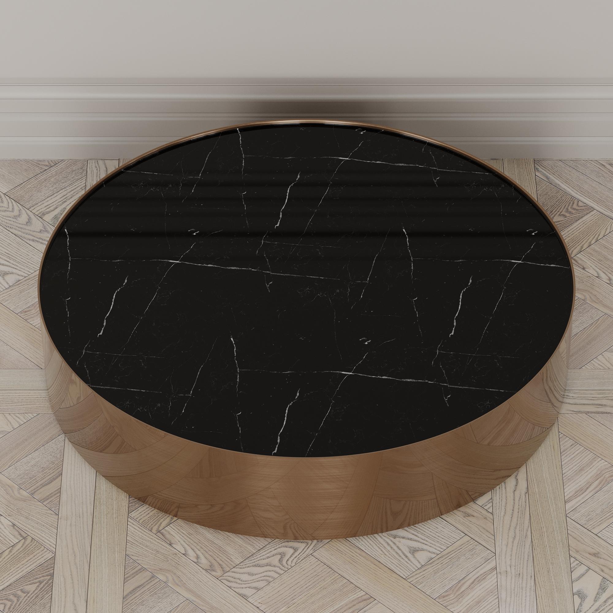 Modern Afterglow Round Coffee Table of Marble and Copper, Made in Italy For Sale