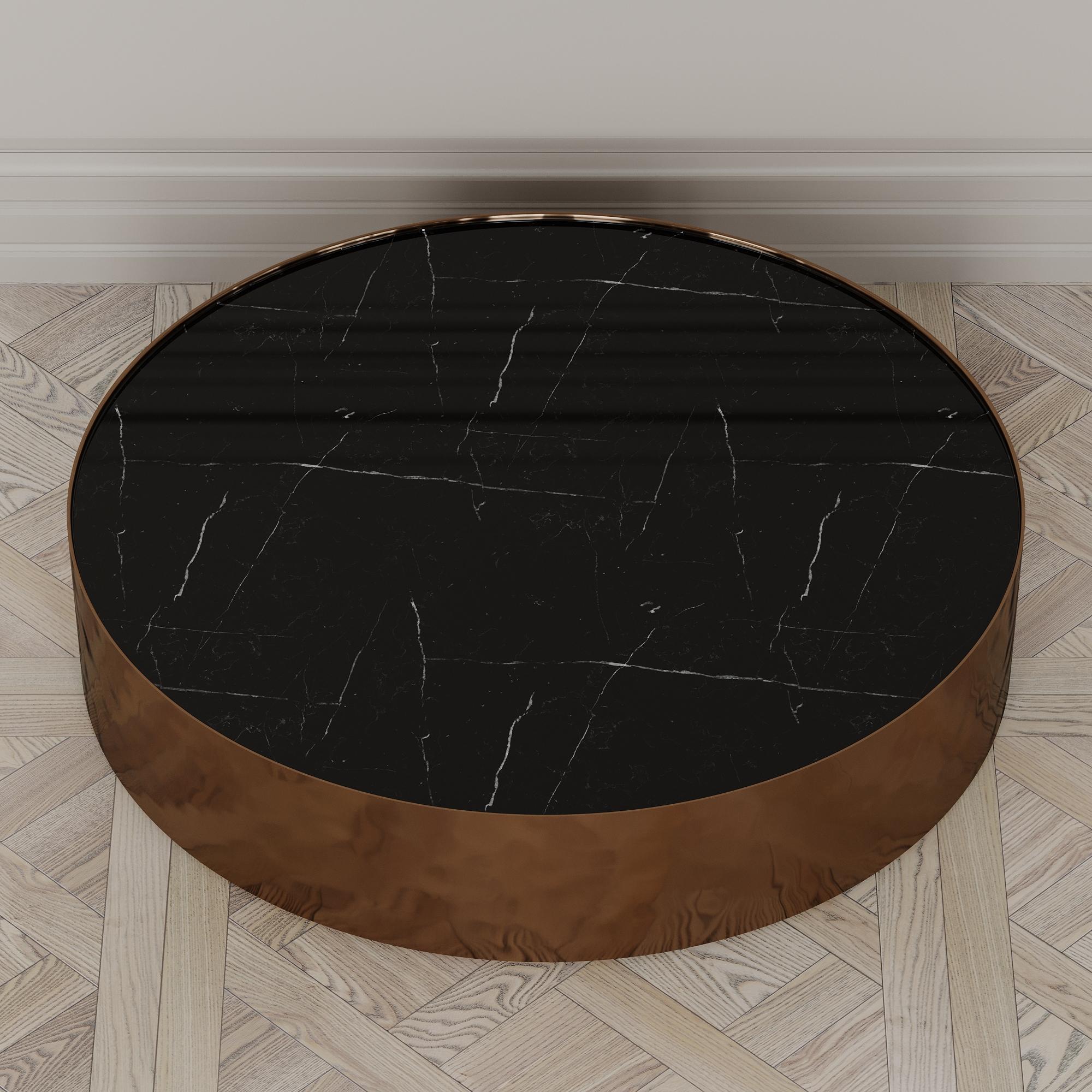 Afterglow Round Coffee Table of Marble and Copper, Made in Italy In New Condition For Sale In London, GB