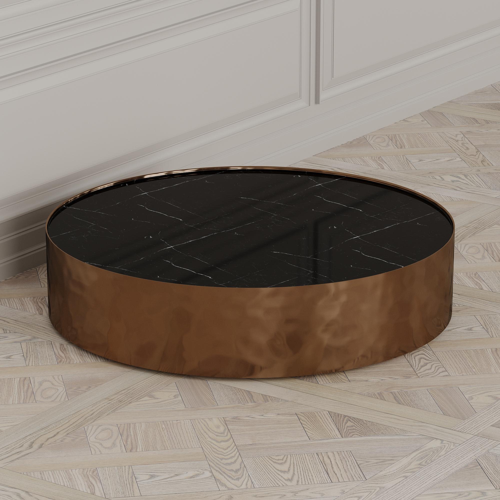 Contemporary Afterglow Round Coffee Table of Marble and Copper, Made in Italy For Sale