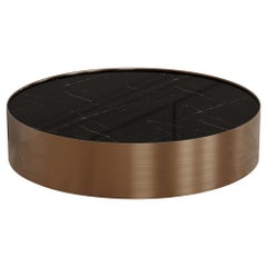 Afterglow Round Coffee Table of Marble and Copper, Made in Italy