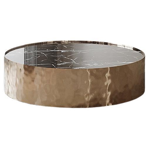 Afterglow Round Coffee Table of Marble and Copper, Made in Italy For Sale