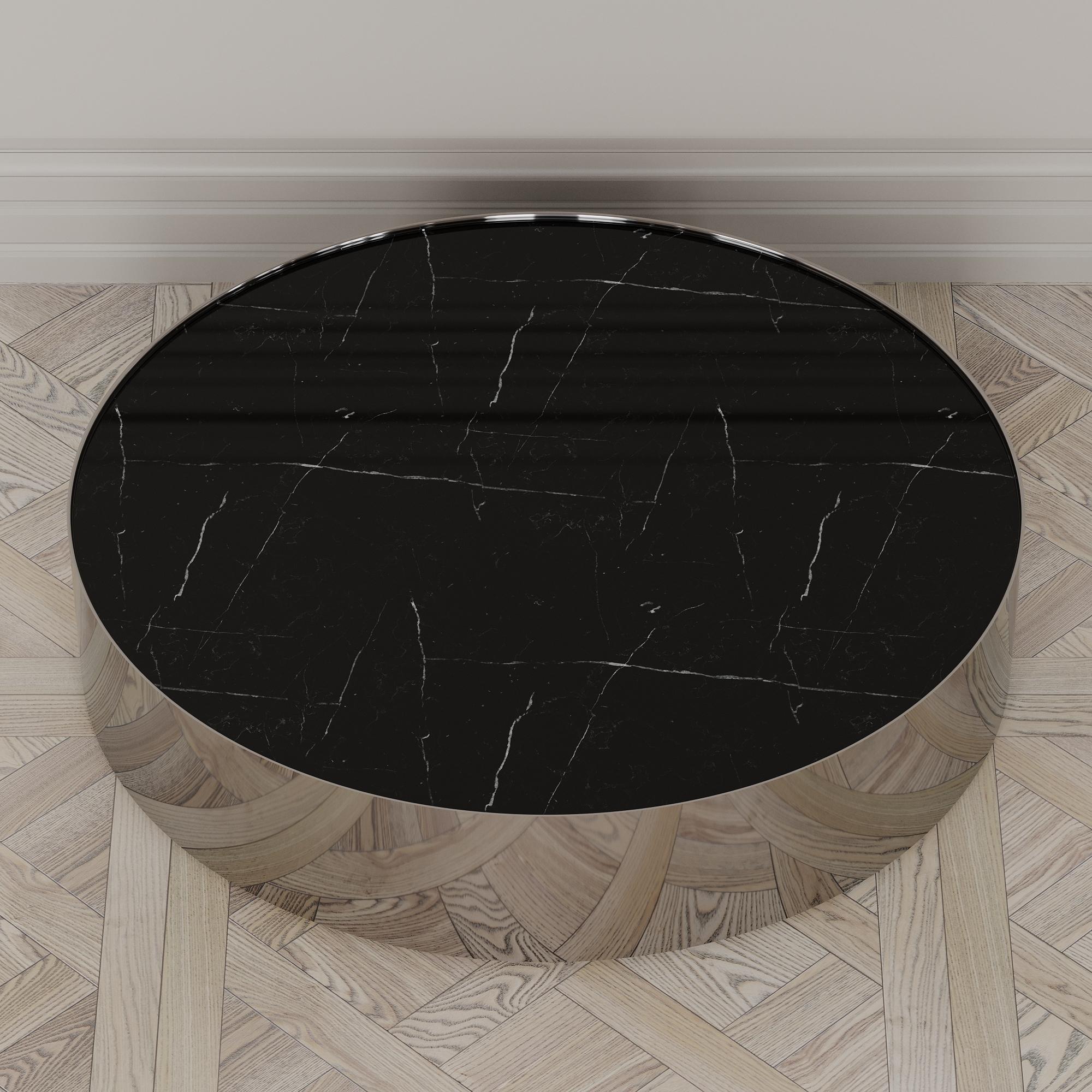 Modern Afterglow Round Coffee Table of Marble and Steel, Made in Italy For Sale