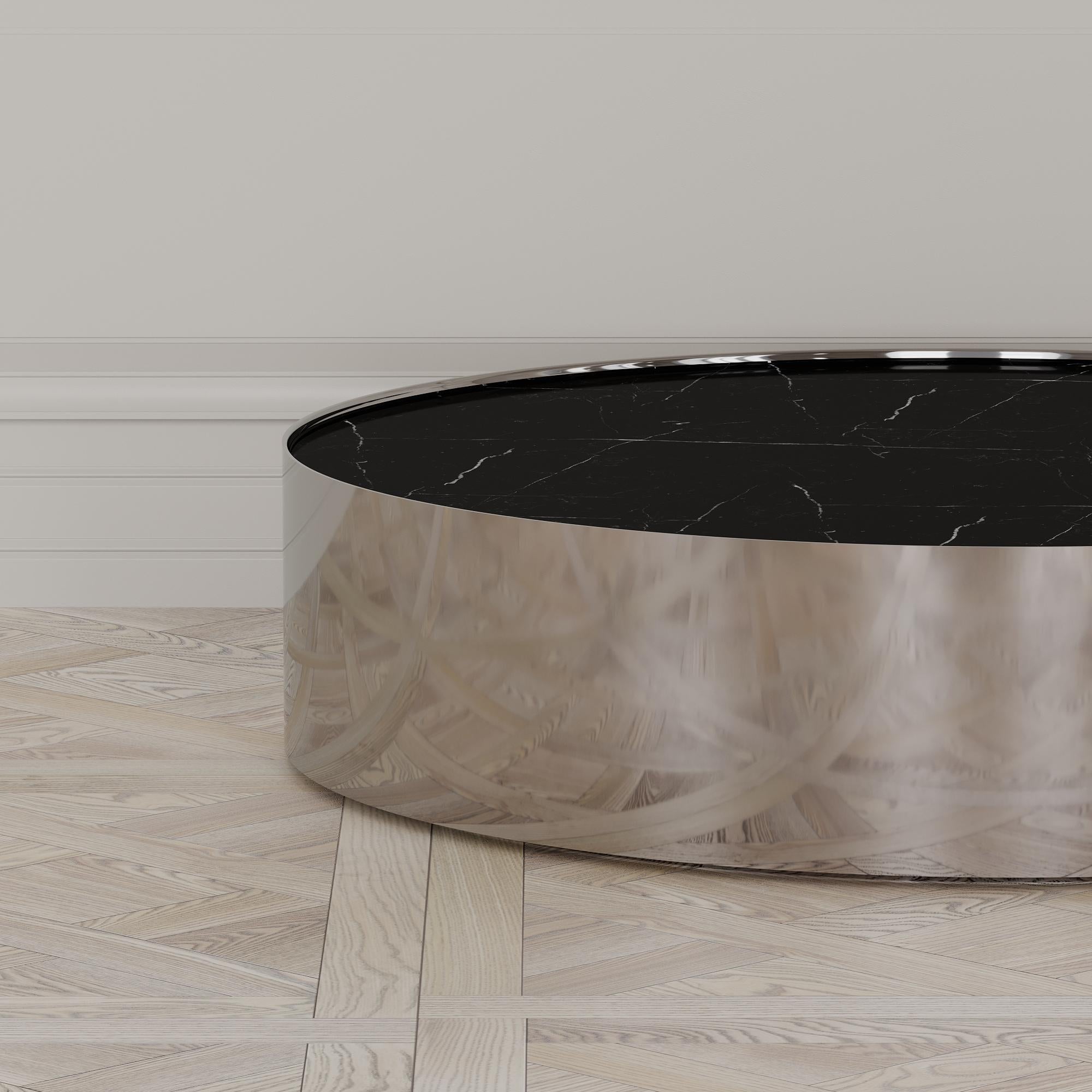 Italian Afterglow Round Coffee Table of Marble and Steel, Made in Italy For Sale