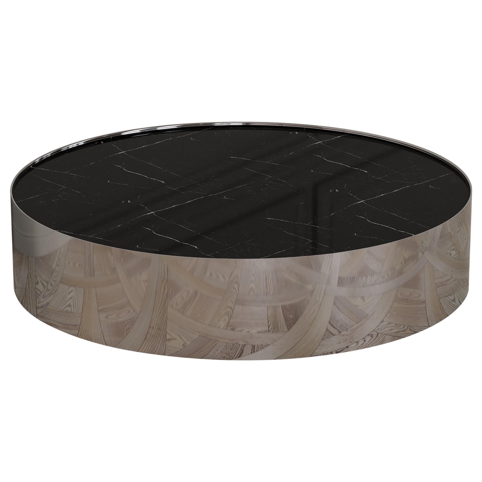 Afterglow Round Coffee Table of Marble and Steel, Made in Italy For Sale