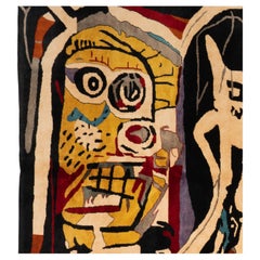 After	Jean-Michel	Basquiat,	Rug,	or	tapestry,	in	wool.	Contemporary	work