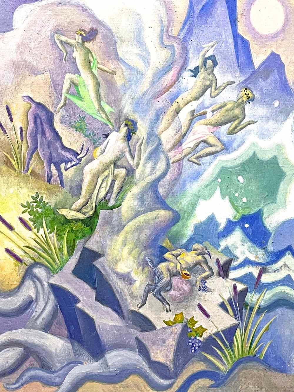 Milieu du XXe siècle « Afternoon of a Faun », peinture Art Déco audacieuse inspirée par Debussy, Ballet Russes en vente