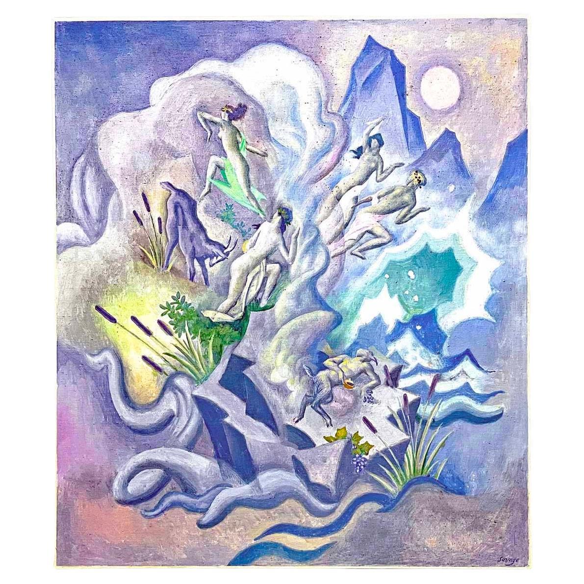 „Afternoon of a Faun“, kühnes Art-Déco-Gemälde, inspiriert von Debussy, Ballet Russes