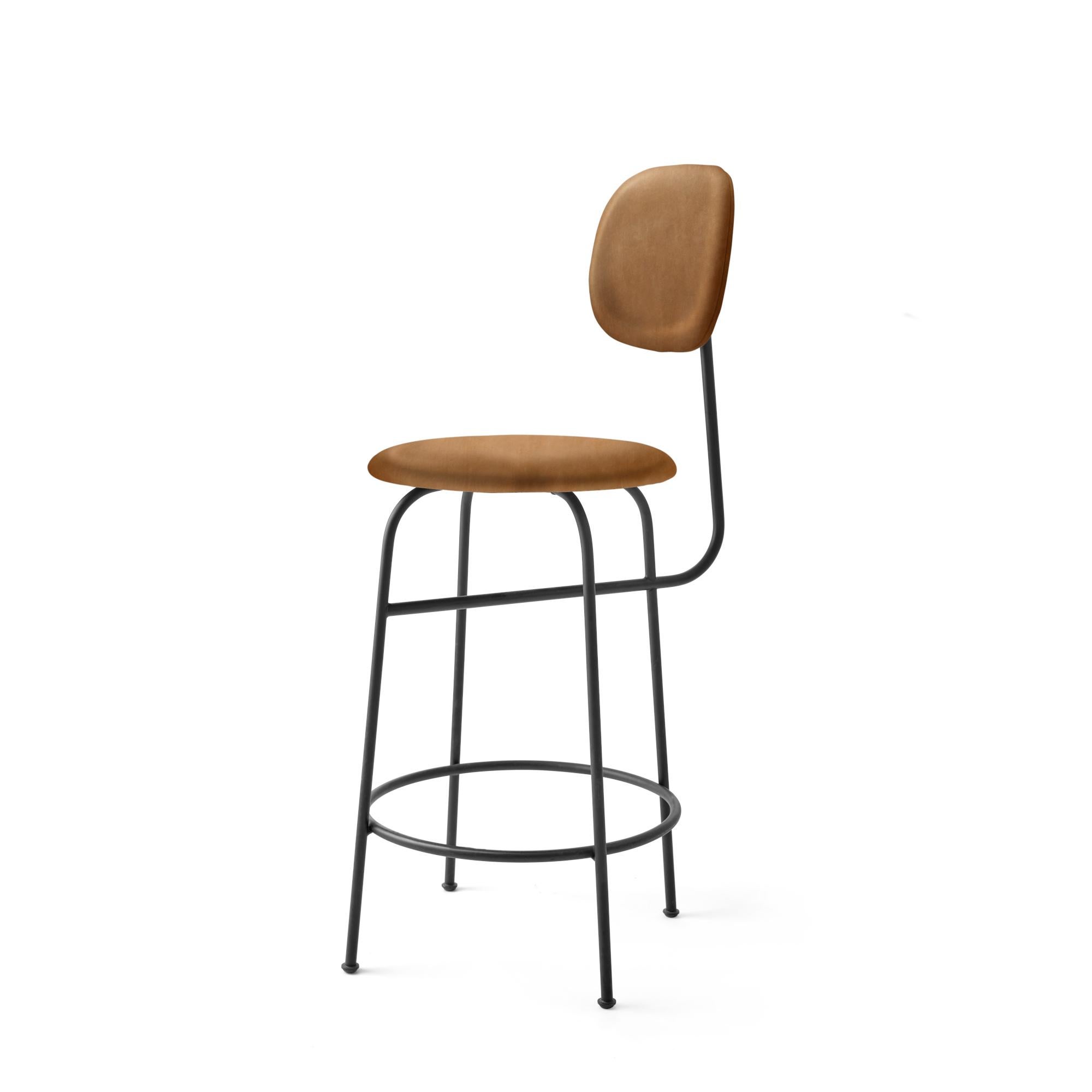 Scandinavian Modern Afteroom Bar Chair Plus, Bar Chair in Cognac Leather