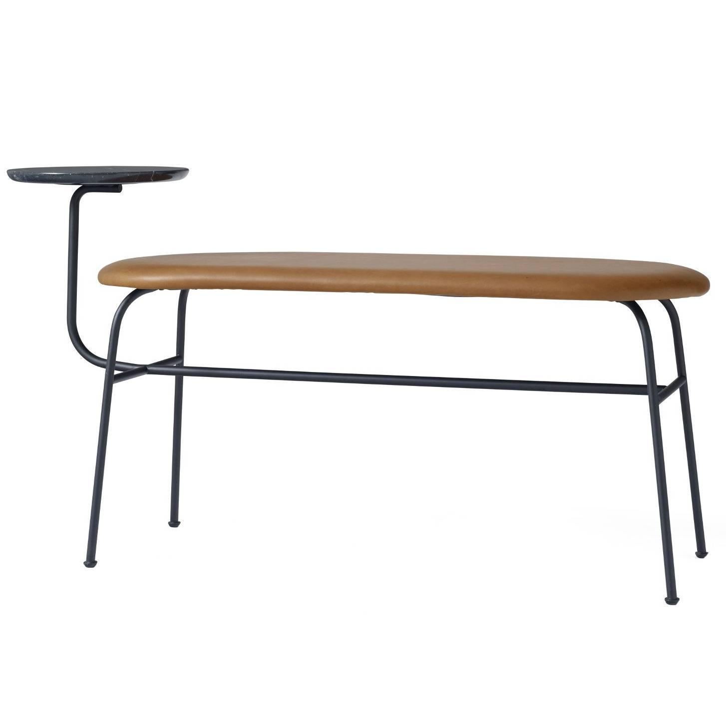Afteroom Bench by Afteroom, in Black Steel, with Cognac Leather For Sale