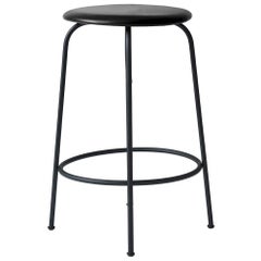 Afteroom Counter Stool, Beige Fabric Seat and Black Steel Base
