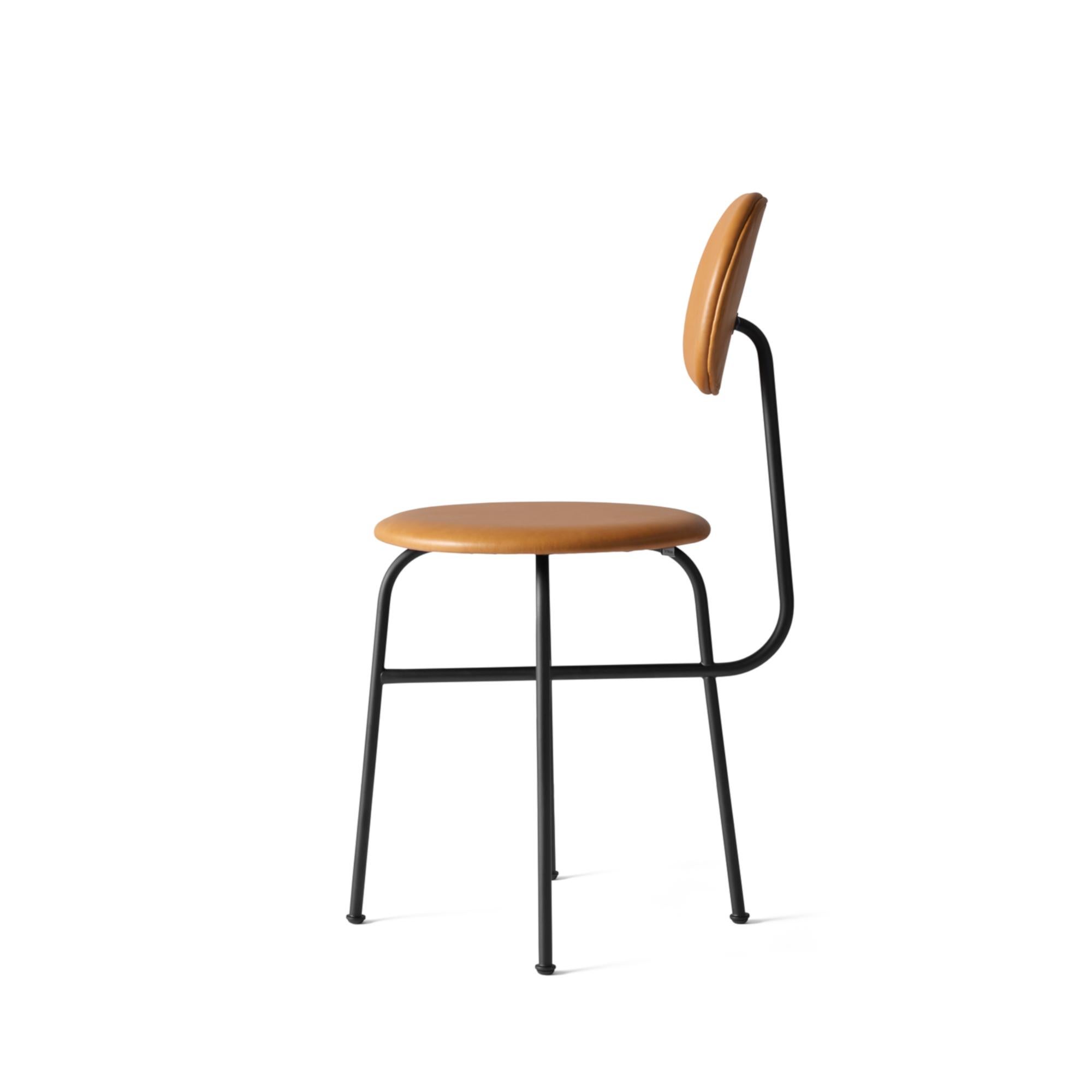 Scandinavian Modern Afteroom Dining Chair Plus, Black Legs, Cognac Leather