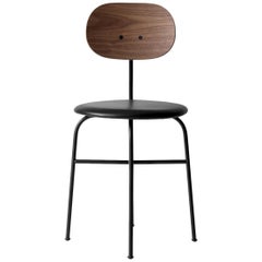 Afteroom Dining Chair Plus, Black Legs, Leather Seat, Walnut Back