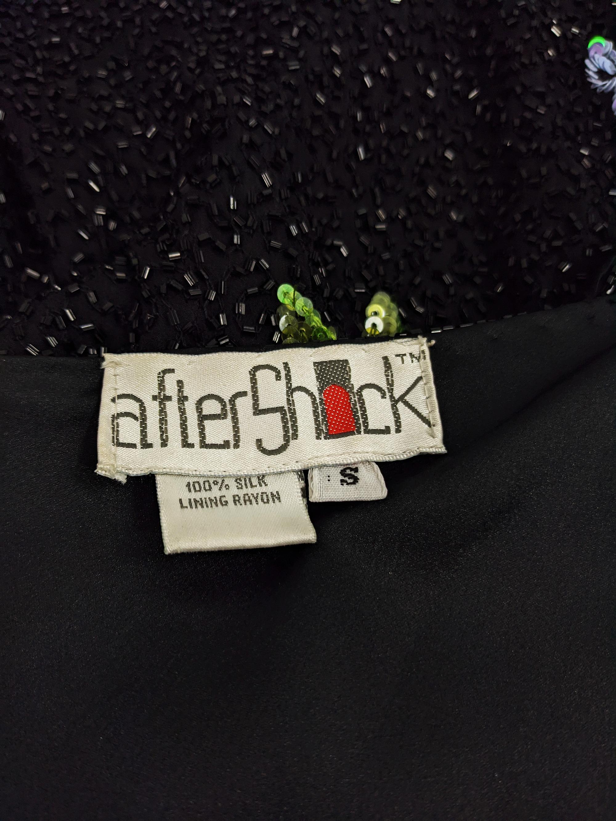 Women's Aftershock Vintage 90s Black Party Silk Beaded & Sequin Slip Dress, 1990s For Sale