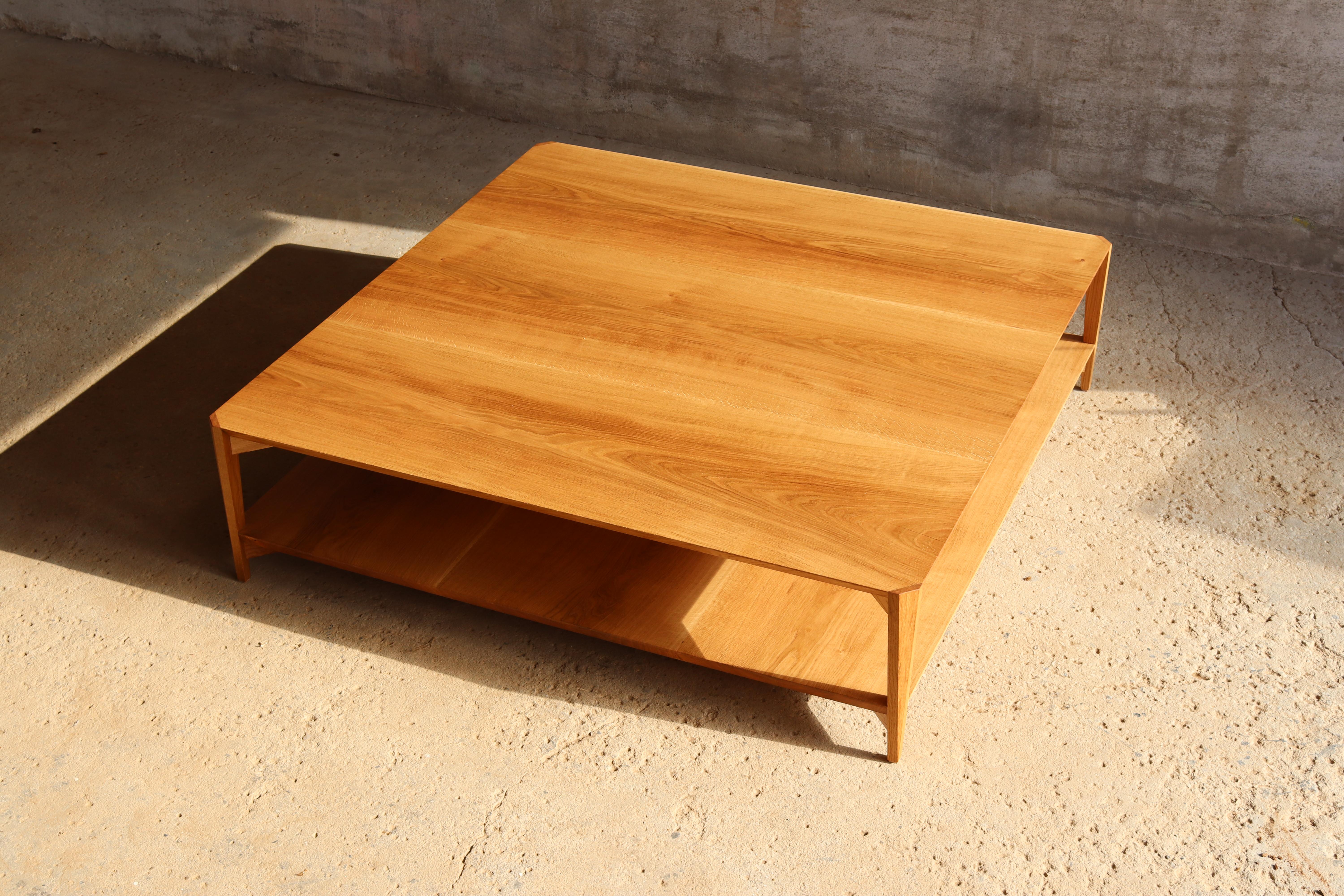 Portuguese AG Coffee Table, Solid Oak, Handmade and Designed by Tomaz Viana For Sale