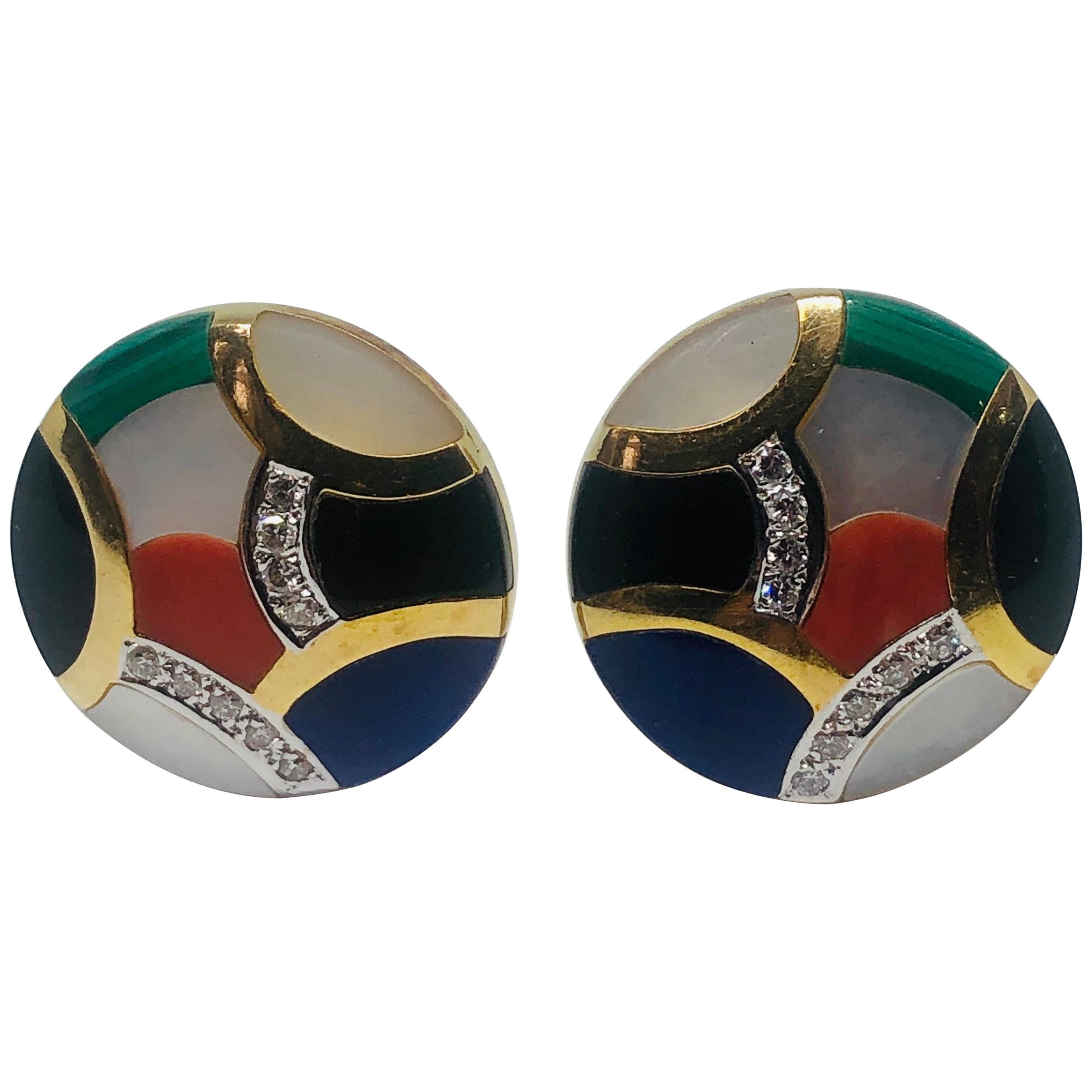 Asch Grossbardt Diamond, Enamel 14kt Yellow Gold Disc Earrings with post and clip fittings. Works of art for your ears.

Jerome Grossbardt and Larry Asch, two jewellers whose ancestors encompassed over 200 years in the jewellery business, co-founded