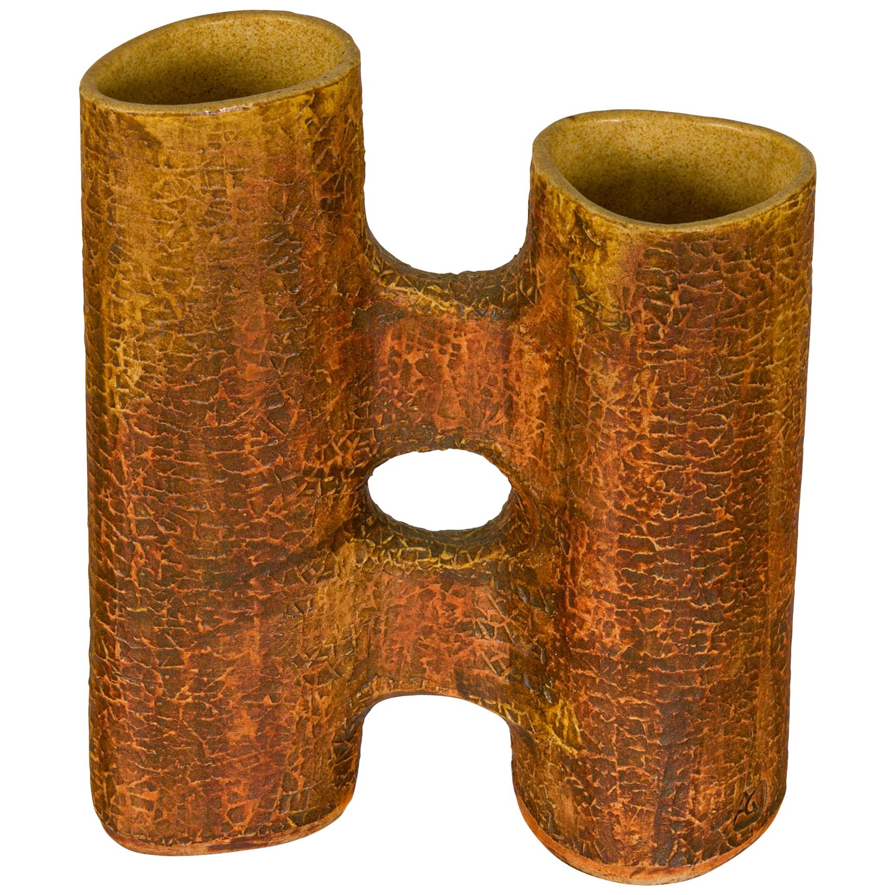 "AG" Organic Studio Pottery Double Cylinder Vase