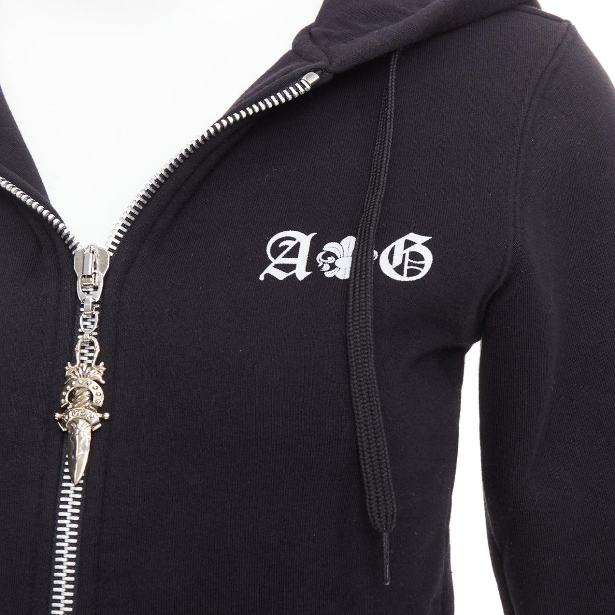 Black A&G Rock n Roll Couture Amal Guessou 925 sterling silver dagger zip hoodie S For Sale