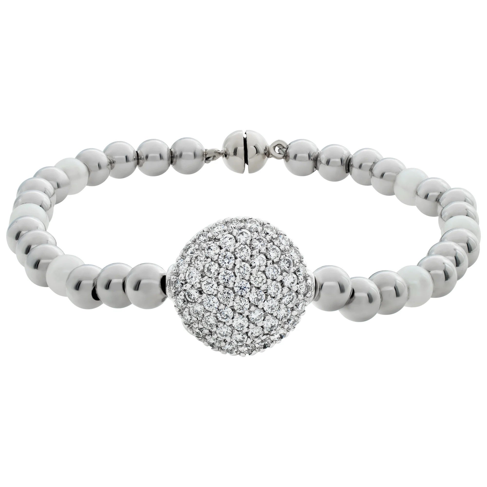 A&G Signed Beads and Pave Diamonds Buttons Bracelet in 14k White Gold For Sale