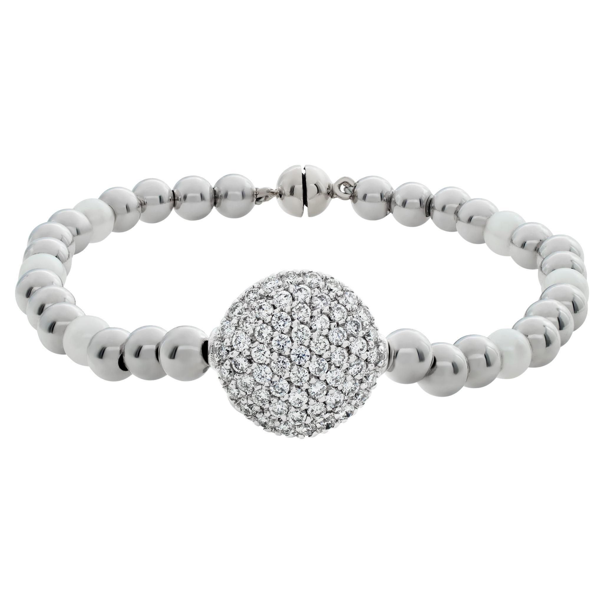 A&G signed beads and pave diamonds buttons bracelet in 14k white gold