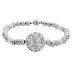 Vintage A&G signed beads and pave diamonds buttons bracelet in 14k white gold