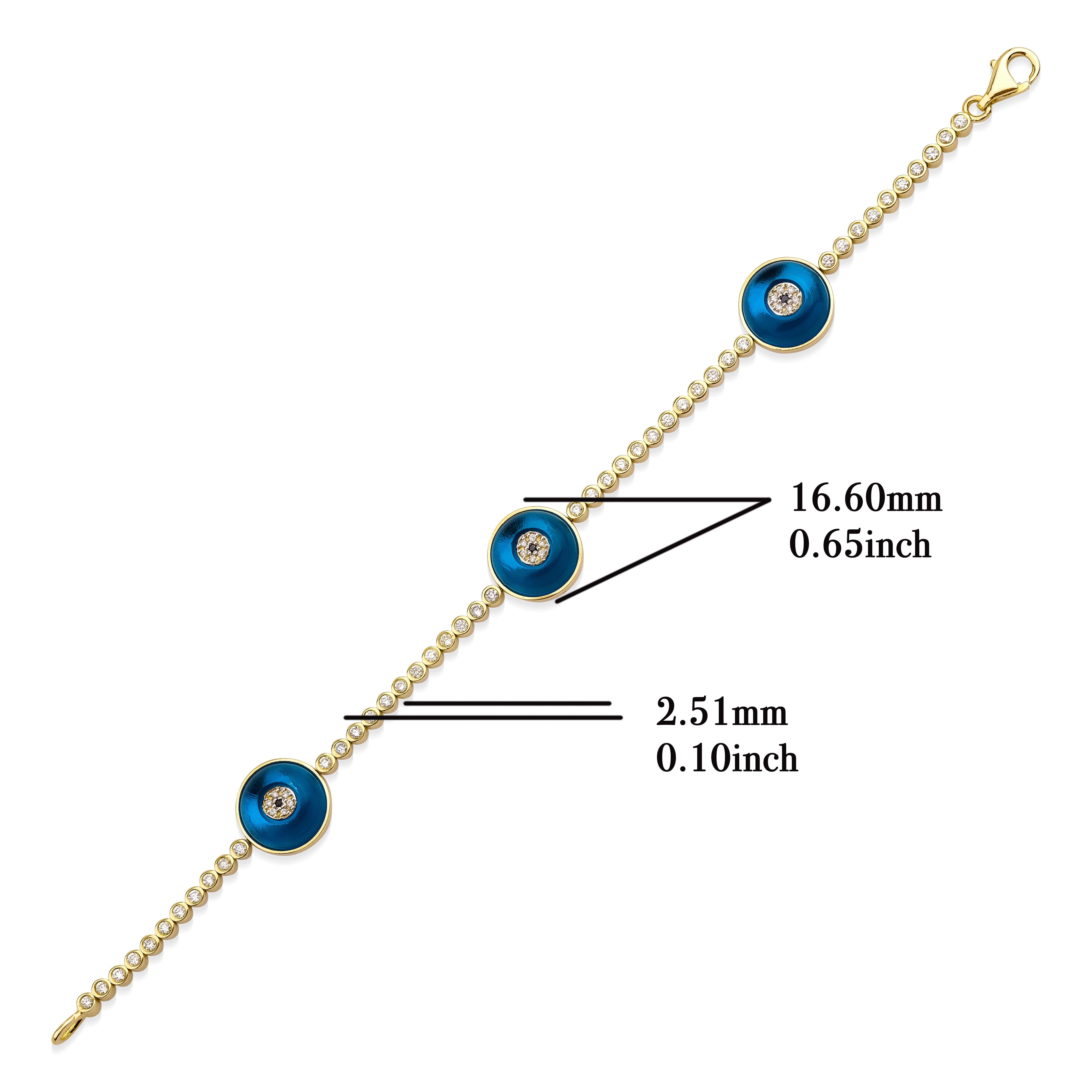 Against Evil Eye Bracelet, 0.78ct Natural Diamond, Solid 14k Yellow Gold, 7 inch

Product Details :

• Made to Order

• Gold Kt: 14kt (18kt available)

• Available Gold Colors: Rose Gold, Yellow Gold, White Gold

• 0.75ct Natural Diamond

• 0.03ct