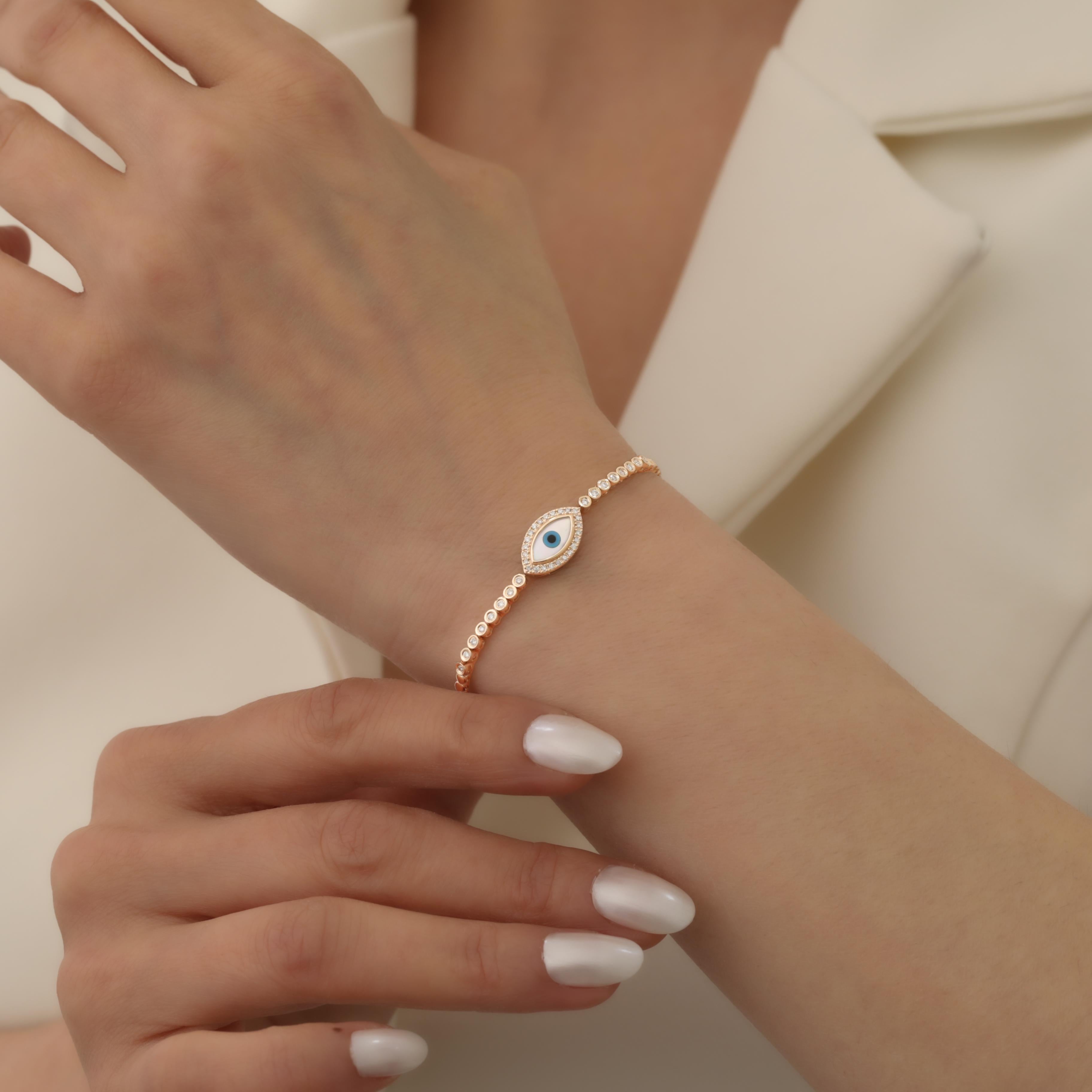 Gegen das Böse Auge Diamant und Mutter der Birne Massivgoldarmband im Zustand „Neu“ im Angebot in Fatih, 34