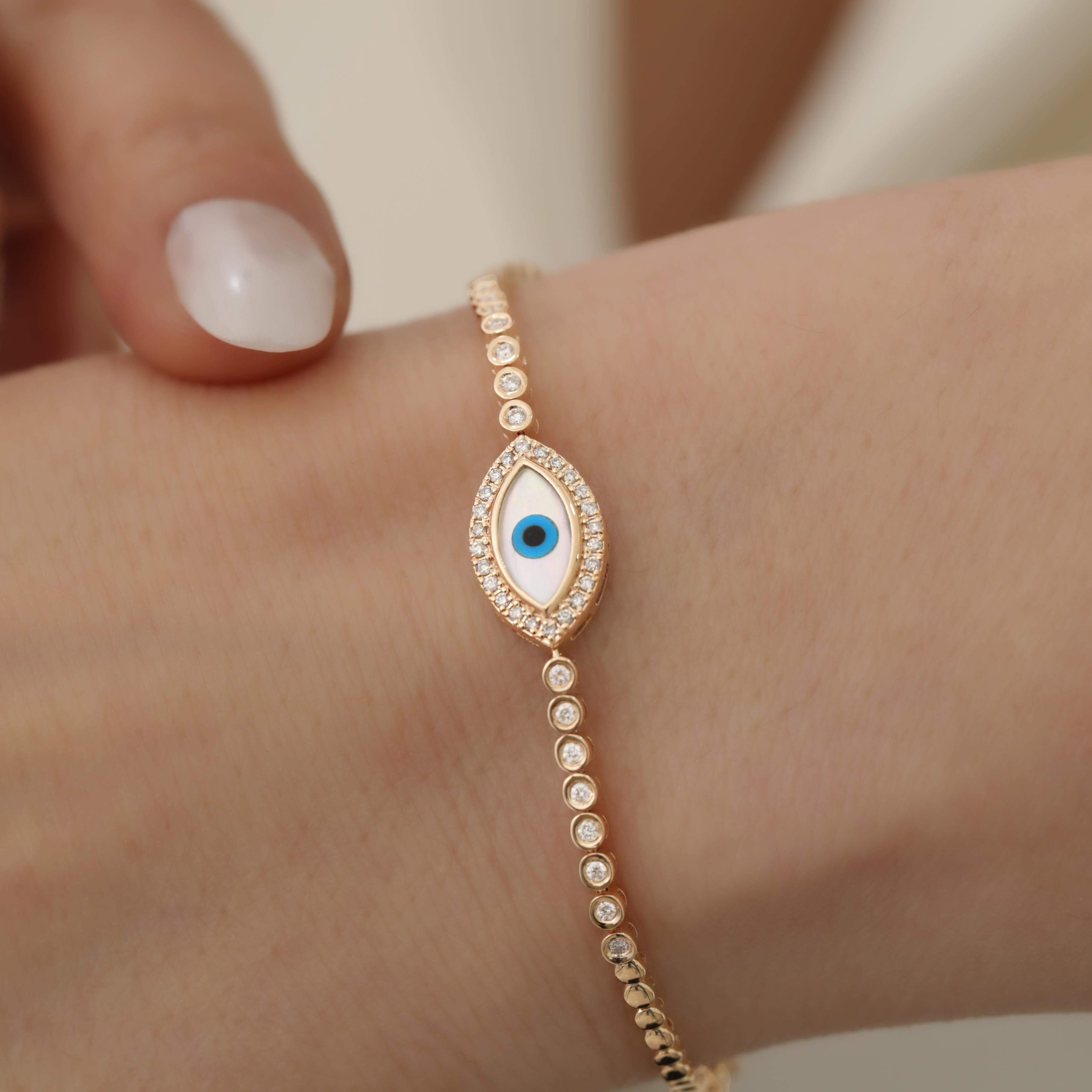 Gegen das Böse Auge Diamant und Mutter der Birne Massivgoldarmband Damen im Angebot