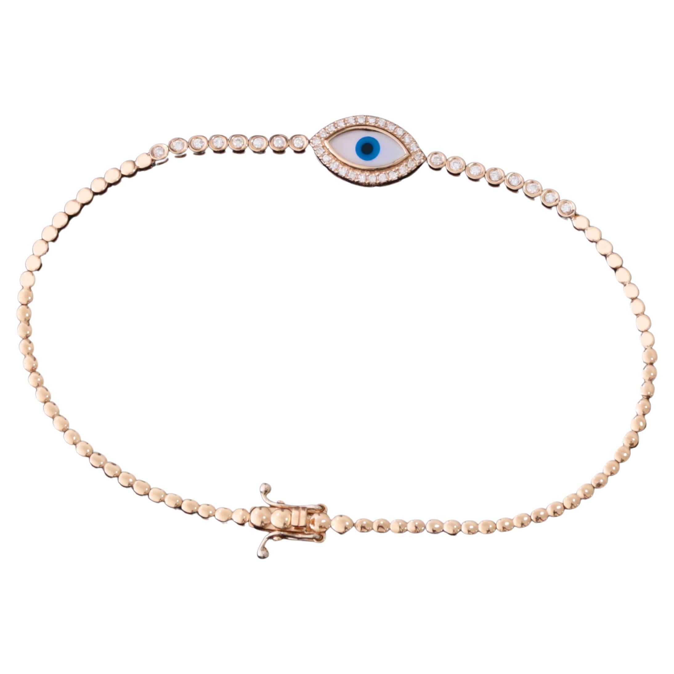 Against Evil Eye Diamond And Mother Of Pear Solid Gold Bracelet