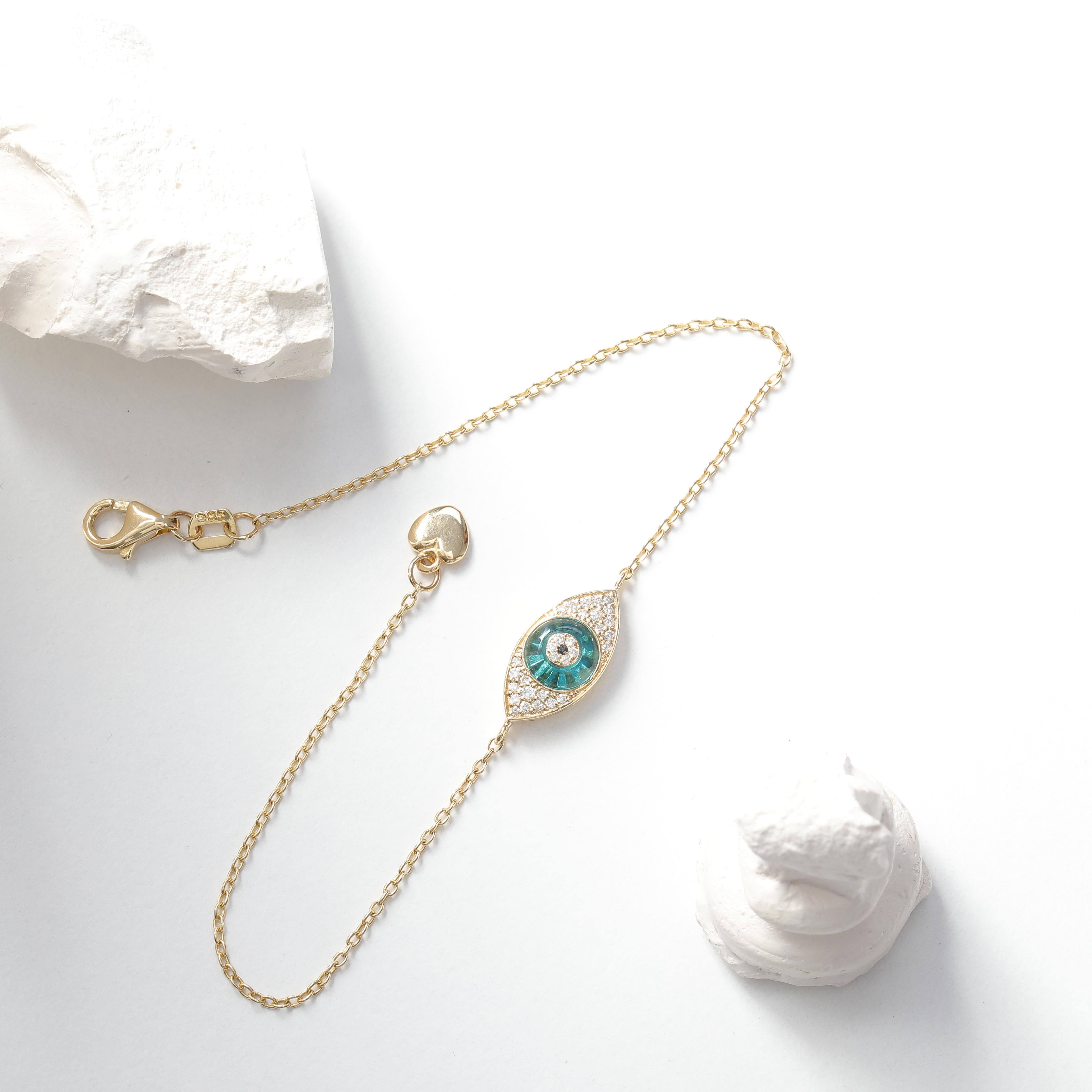 Contra el mal de ojo Pulsera de diamantes

Este artículo se fabrica por encargo, indícanos el color de oro y la longitud de la pulsera que deseas

Detalles del producto :

- Por encargo

- Oro Kt: 14kt

- Colores de oro disponibles: Oro rosa, Oro