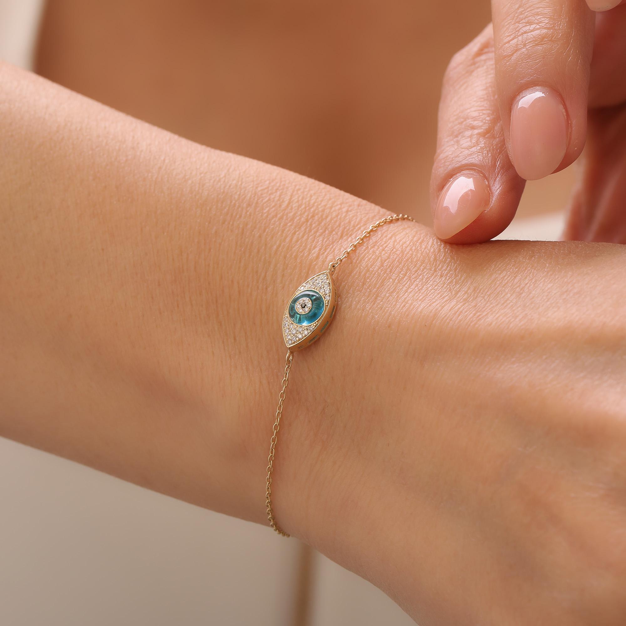 Contra el mal de ojo Pulsera de diamantes Corte redondo en venta