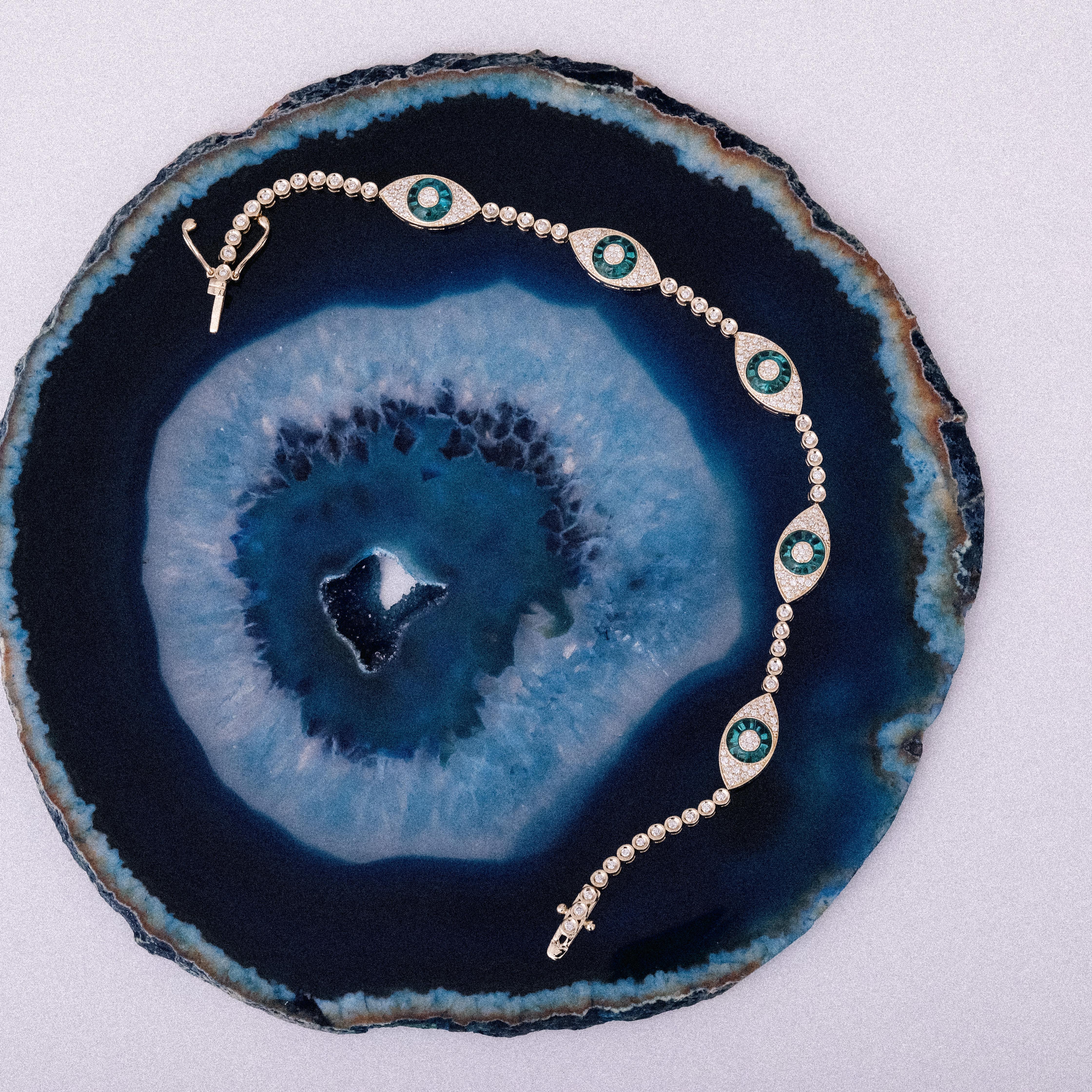 Contra el mal de ojo Pulsera de diamantes Corte redondo en venta