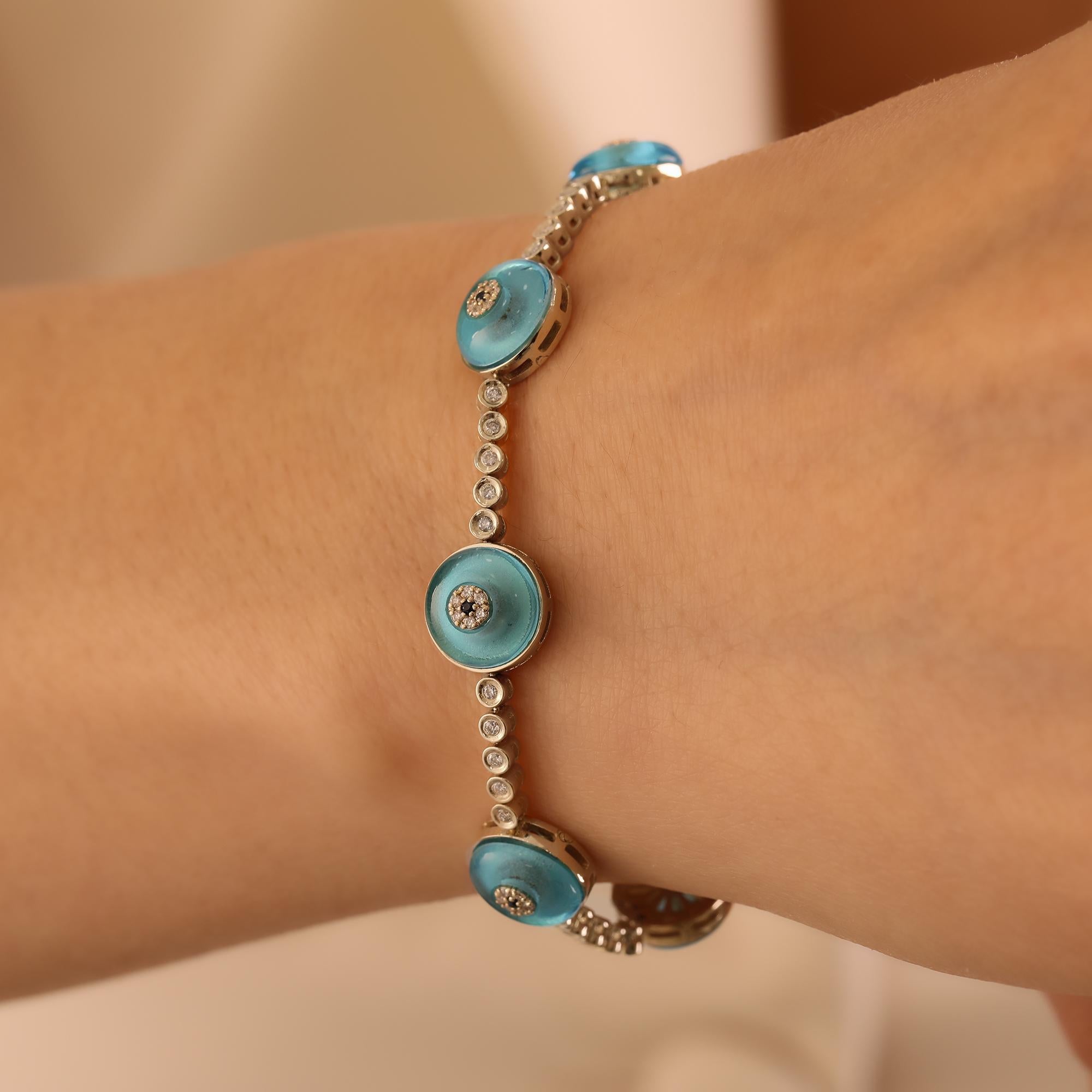 Round Cut Against Evil Eye Diamond Tennis Bracelet For Sale