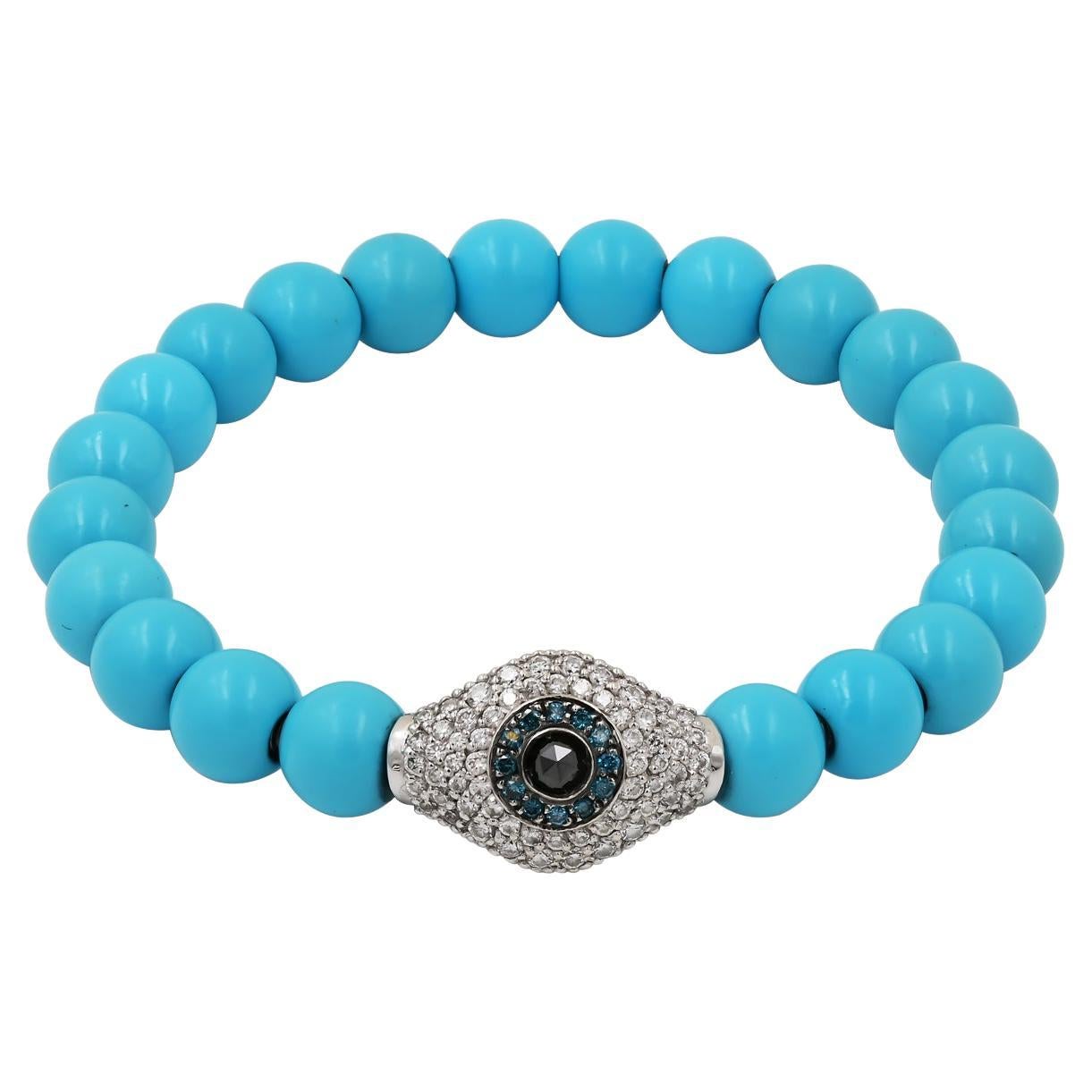 "Against Evil Eye" Turquoise Diamond Bracelet For Sale