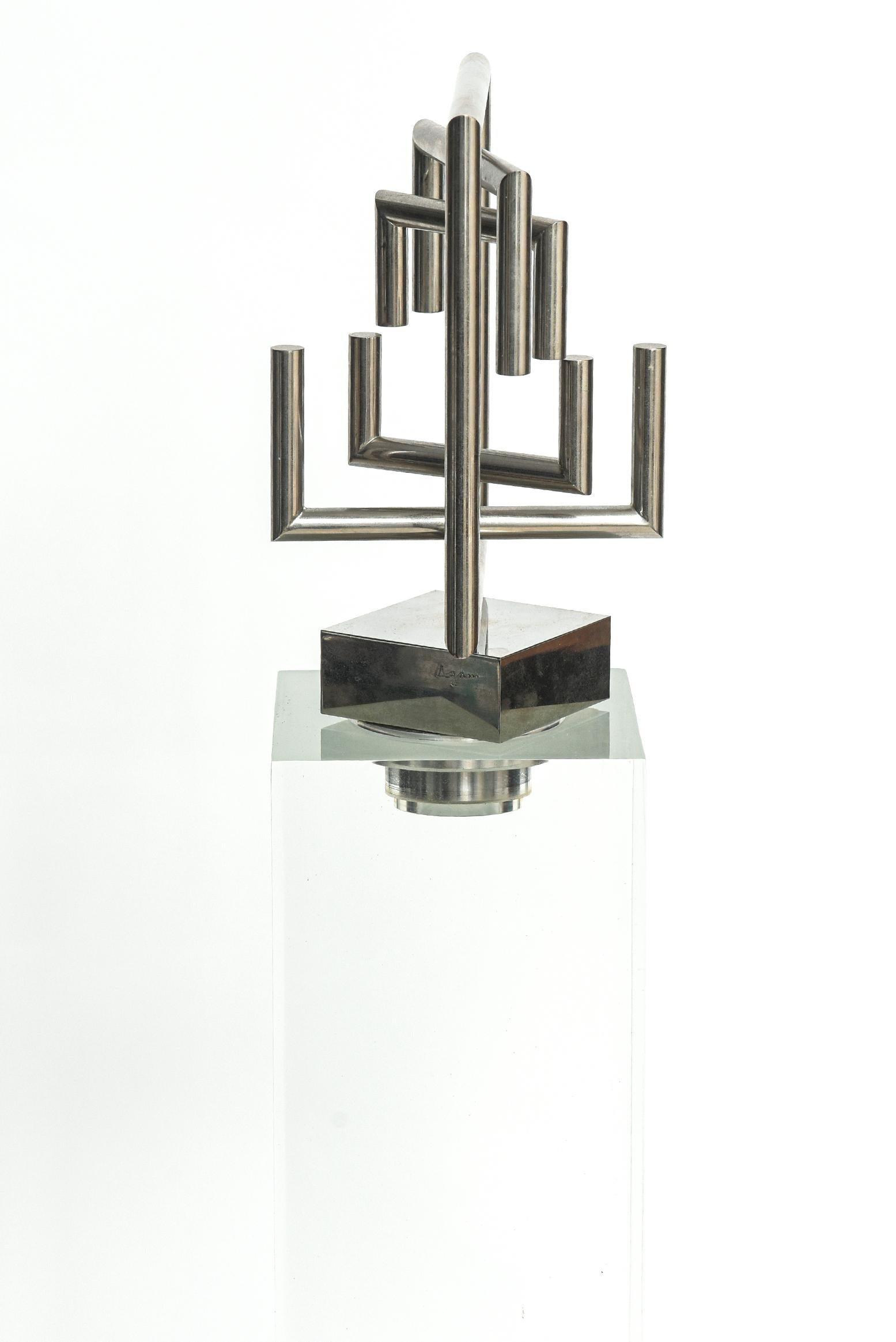 Late 20th Century Agam Kinetic Space Divider Sculpture Limited Edition Artist Proof & Lucite Stand For Sale