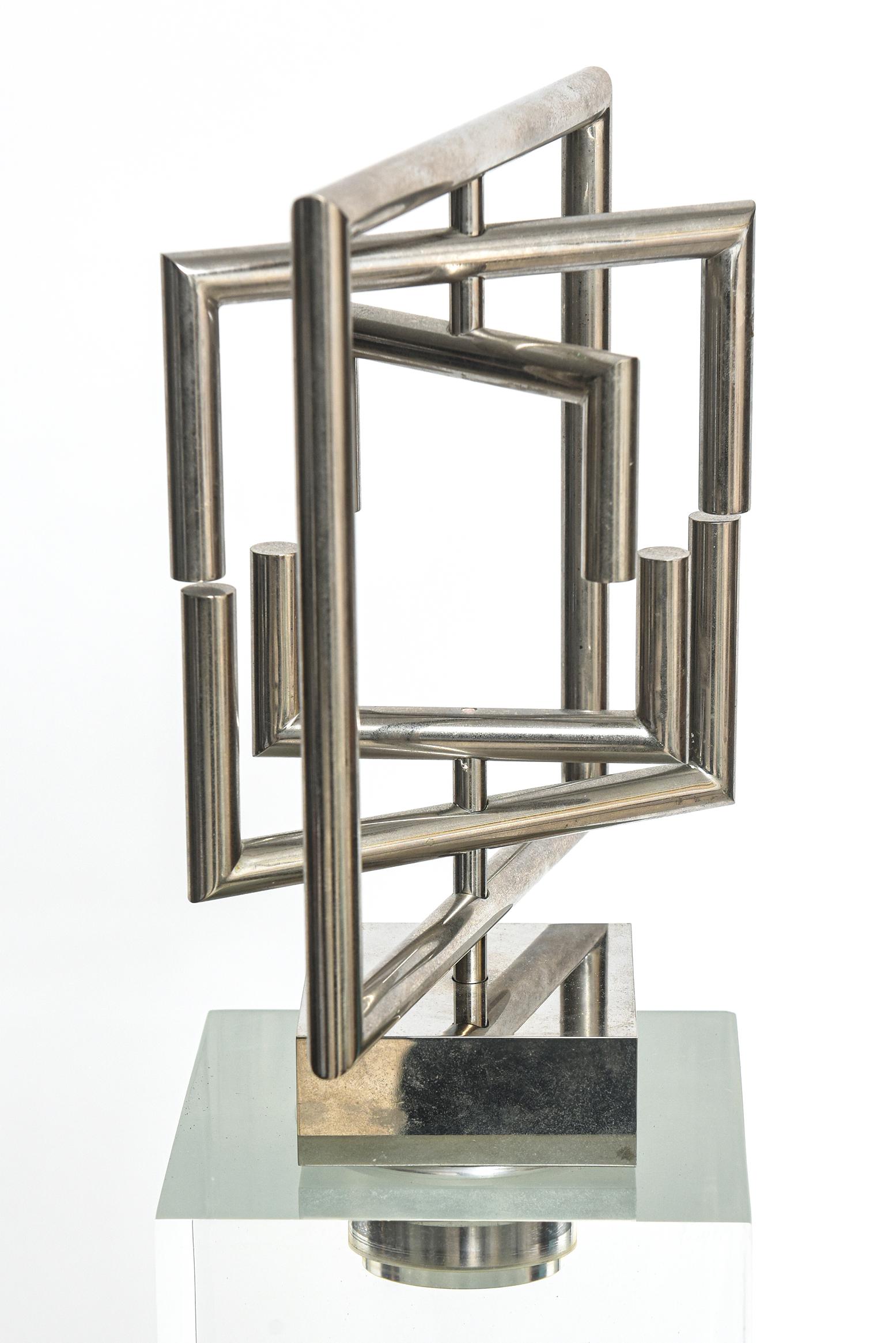 Metal Agam Kinetic Space Divider Sculpture Limited Edition Artist Proof & Lucite Stand For Sale