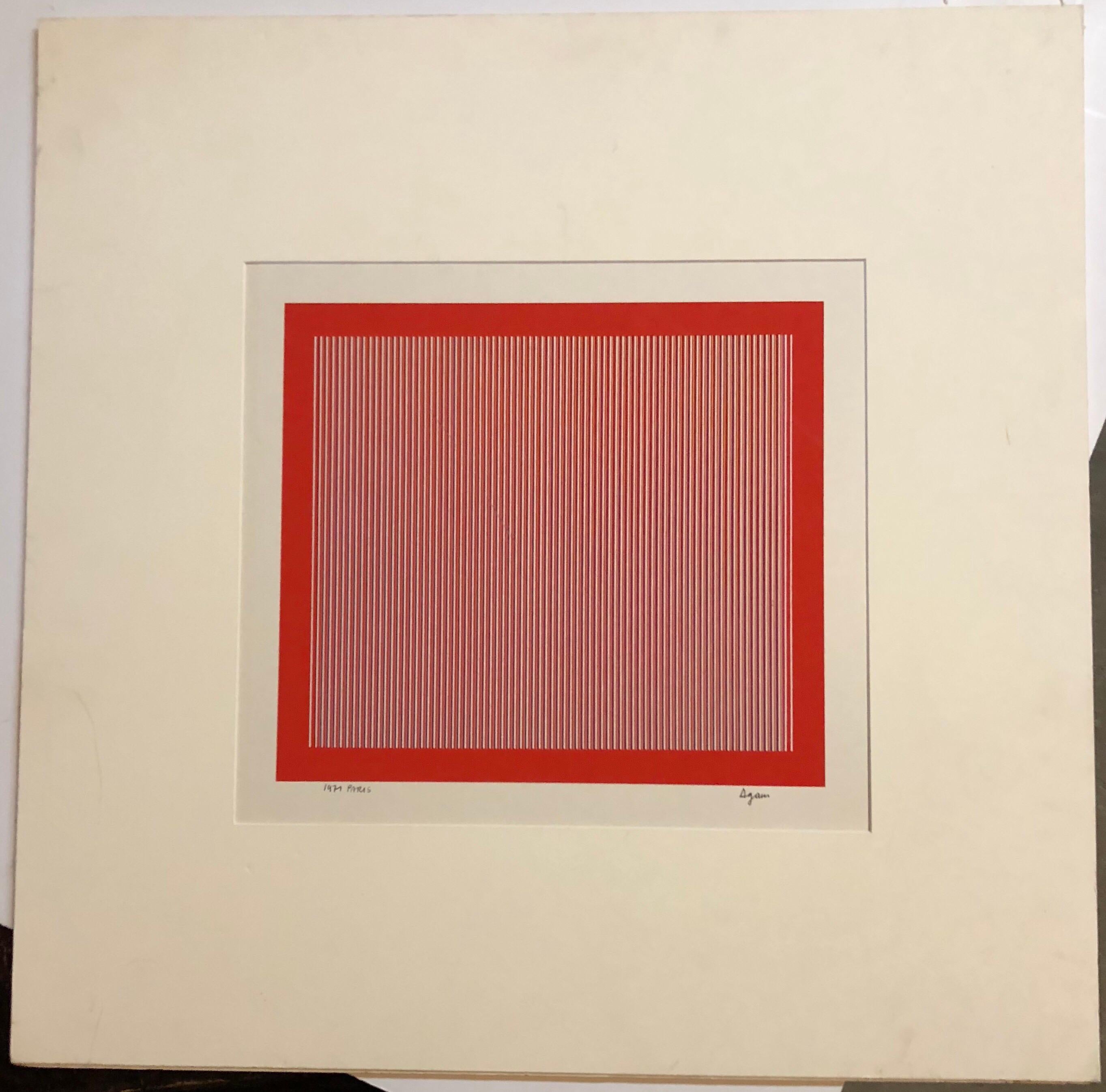 Agam 1971 Paris Kinetic Silkscreen Op Art Israeli Master Denise Rene Gallery - Red Abstract Print by Yaacov Agam