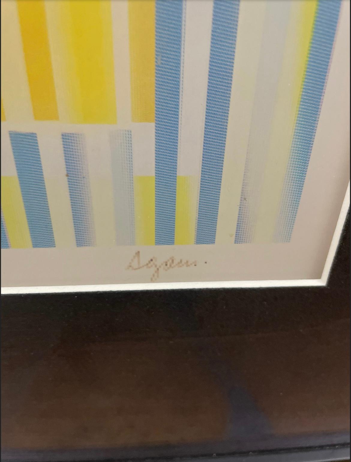 This is an YAACOV AGAM Agamograph Signed And Framed. In good condition number is faded great piece . Measures 25x25. Frame minor wear