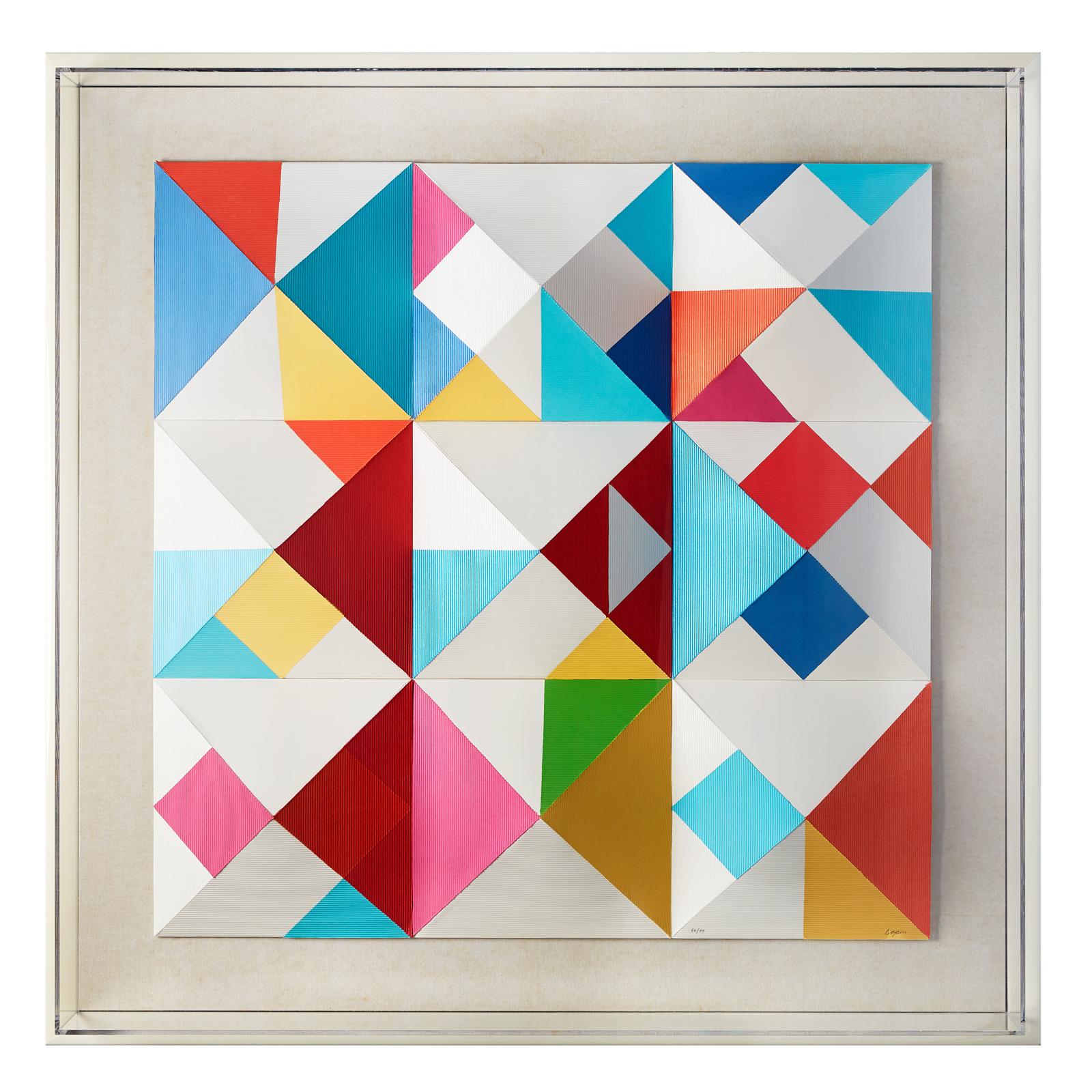 Yaacov Agam Abstract Print - Color Pyramids, 3-D Screen Print on folded paper