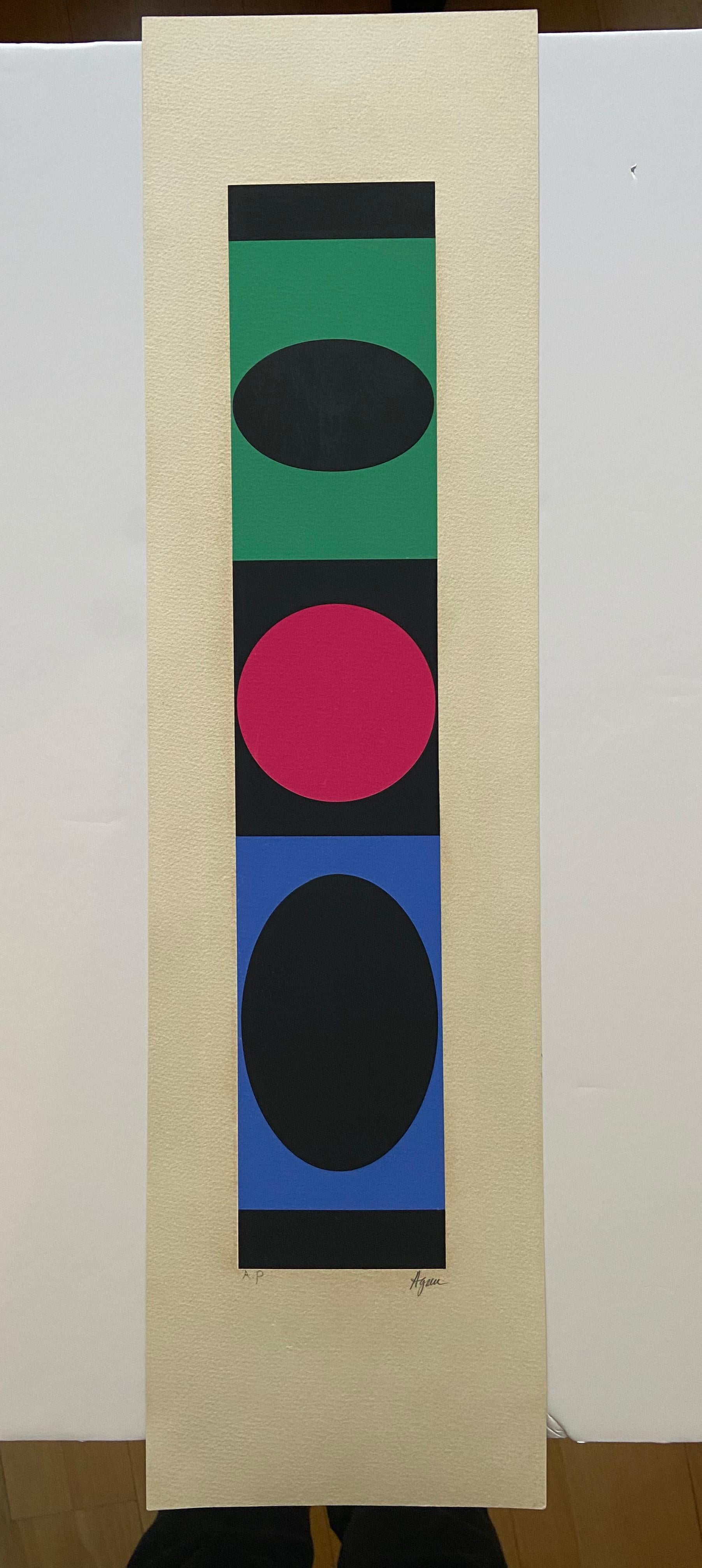 Yaacov Agam - geometric structures - 1977-79
Lithography 
Signed lower right 
Beautiful colours 
Restored 
Noted " A.P " in the lower left corner 
69x18,5
1800€