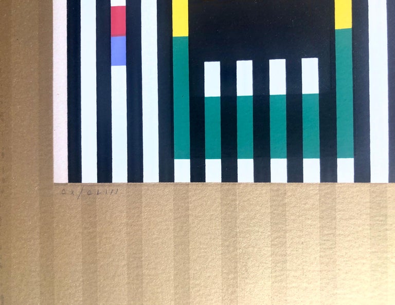 Yaacov Agam Large Silkscreen Colors on Gold Signed Israeli Kinetic Op Art Print  For Sale 2