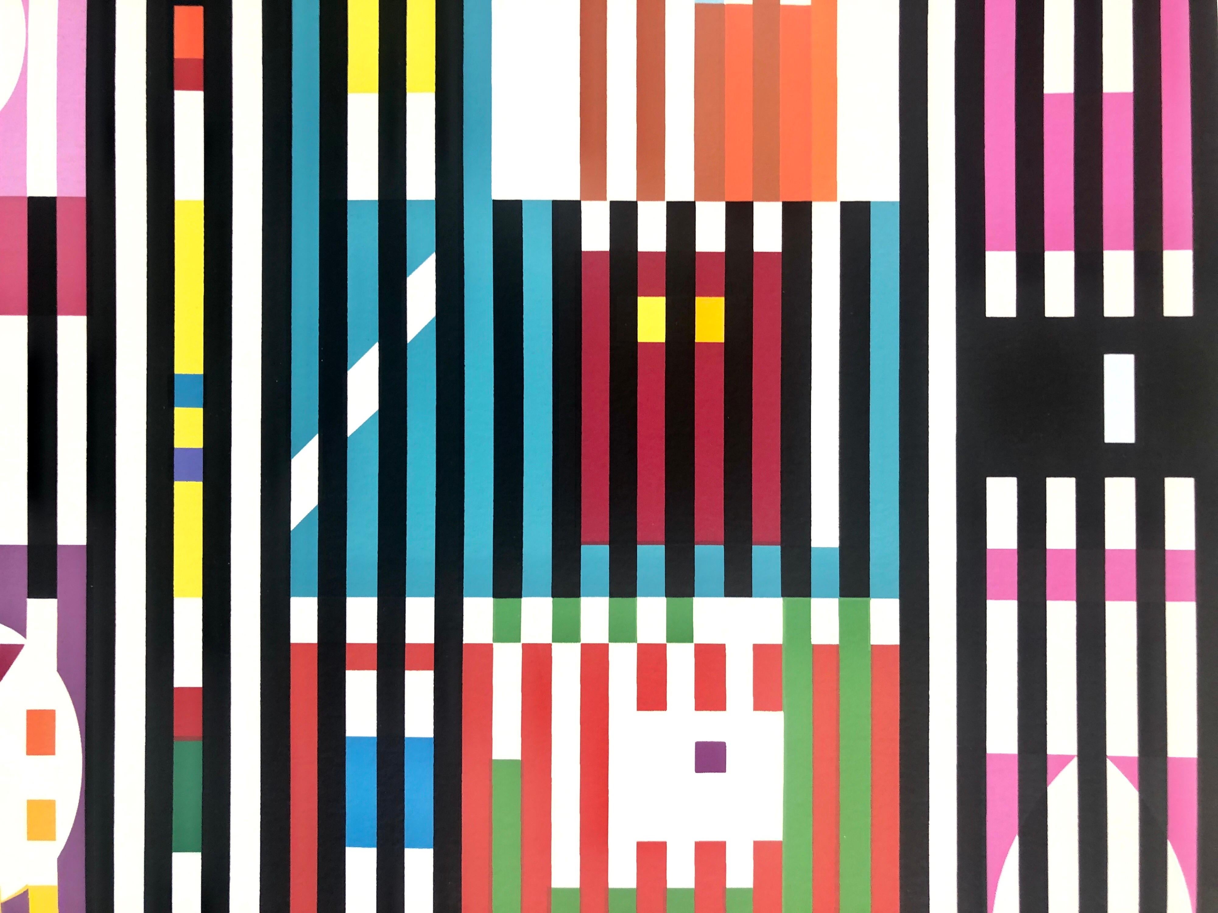 Yaacov Agam Large Silkscreen Colors on Gold Signed Israeli Kinetic Op Art Print 1