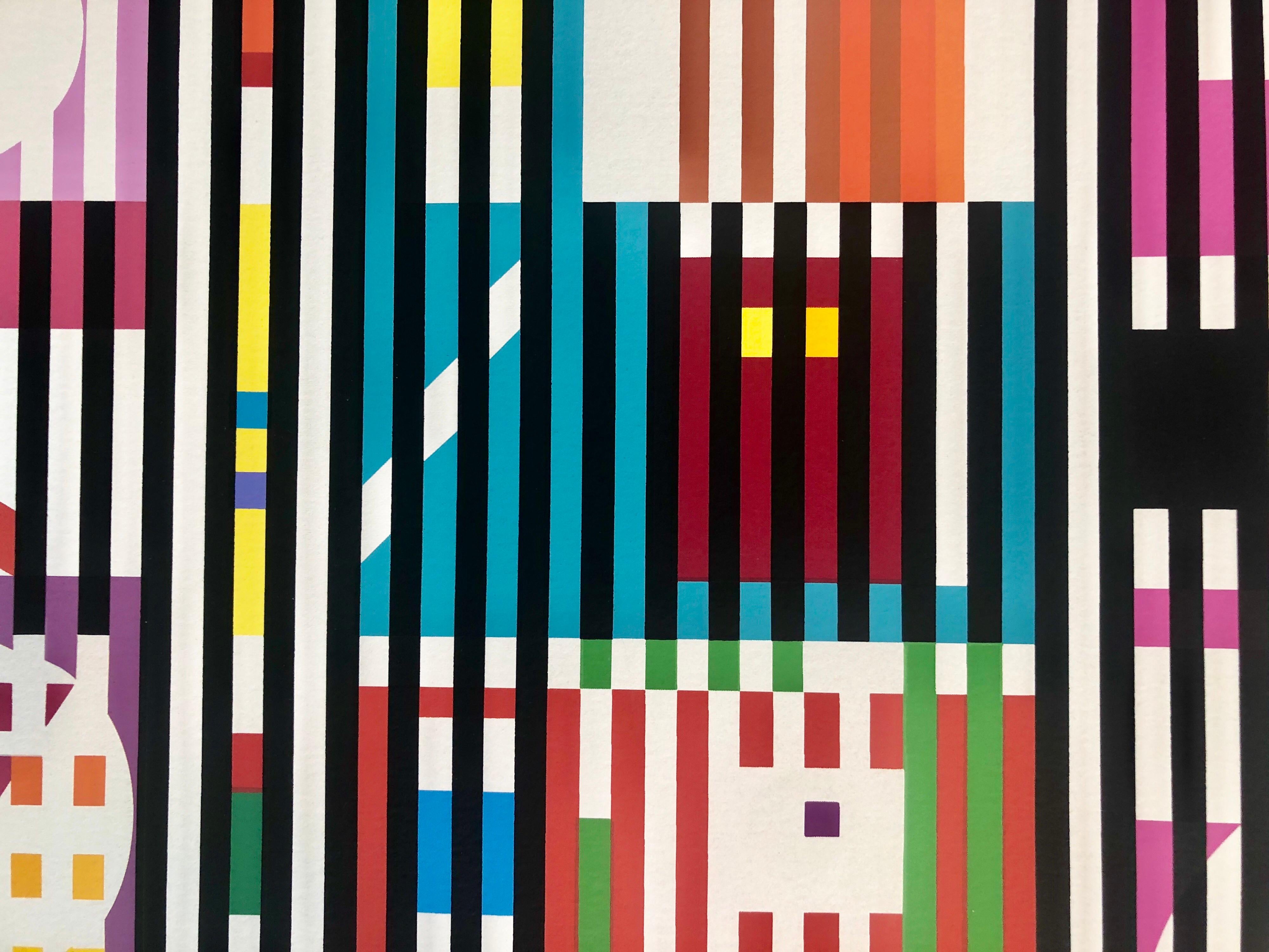 Yaacov Agam Large Silkscreen Colors on Gold Signed Israeli Kinetic Op Art Print  For Sale 2