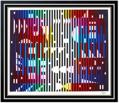 Yaacov Agam Night Rainbow Color Silkscreen Large Signed Modern Op Artwork Framed