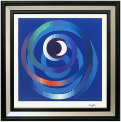 Yaacov Agam Original Giclee On Canvas Sun Moon Intimacy Signed Op Art Agamograph