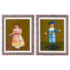 Agapito Labios Boy and Girl Mexican Folk Art Paintings
