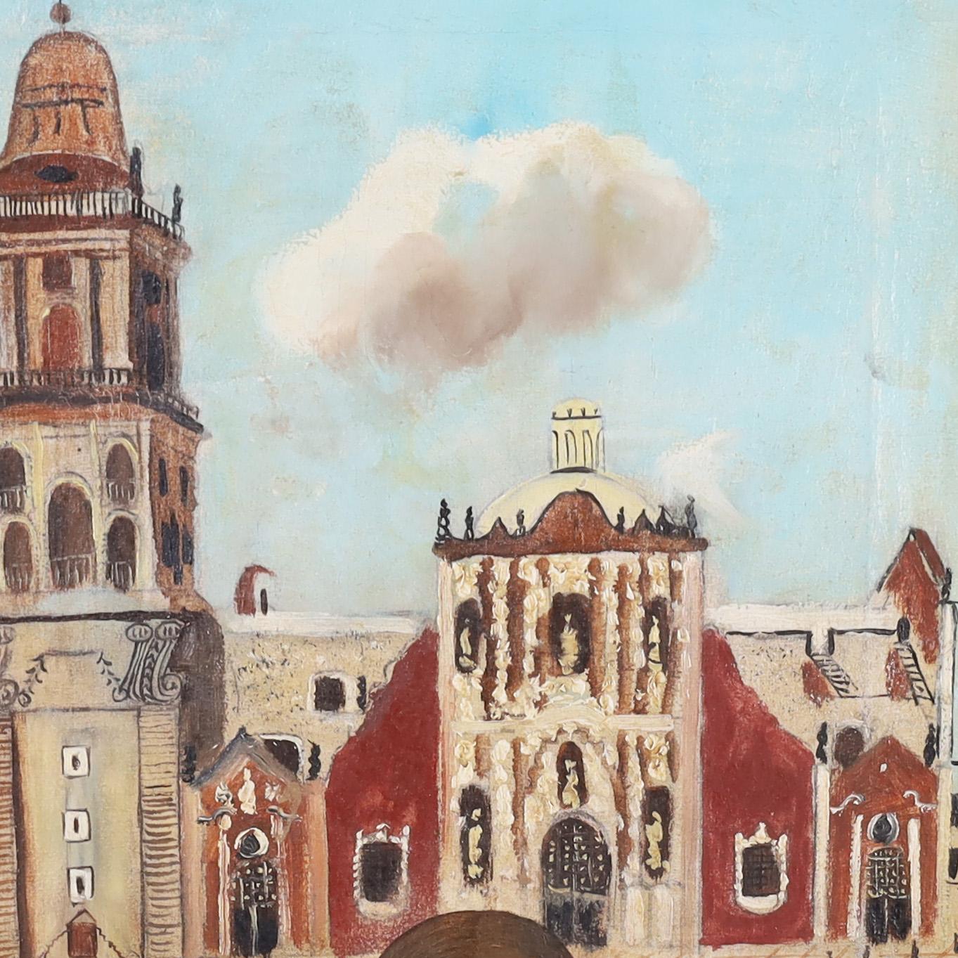 Agapito Labios Pintura al óleo de arte popular mexicano sobre lienzo de una niña Mexicano en venta