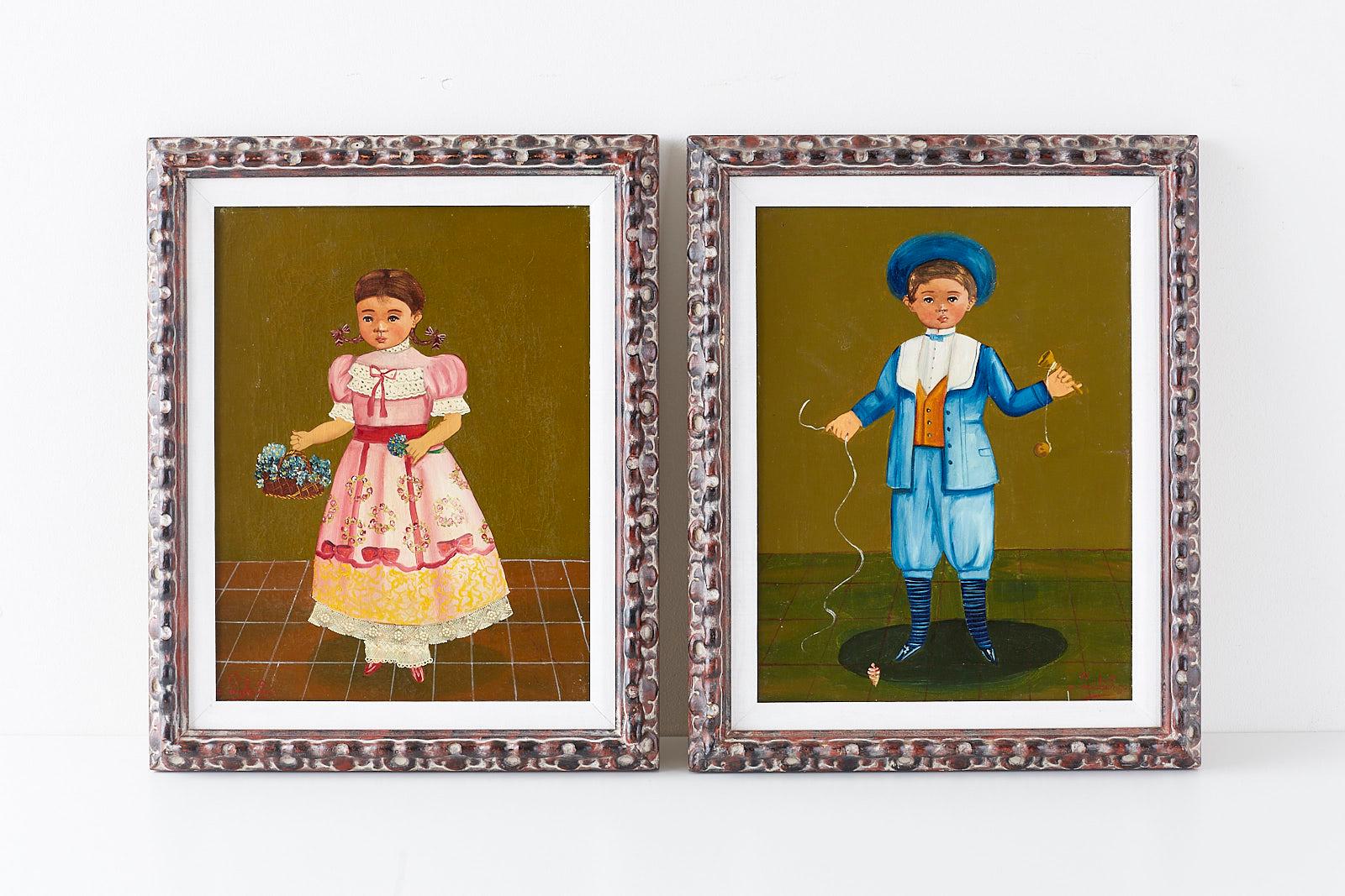 Agapito Labios Figurative Painting - Boy and Girl Mexican Folk Art Paintings