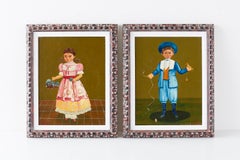 Boy and Girl Mexican Folk Art Paintings